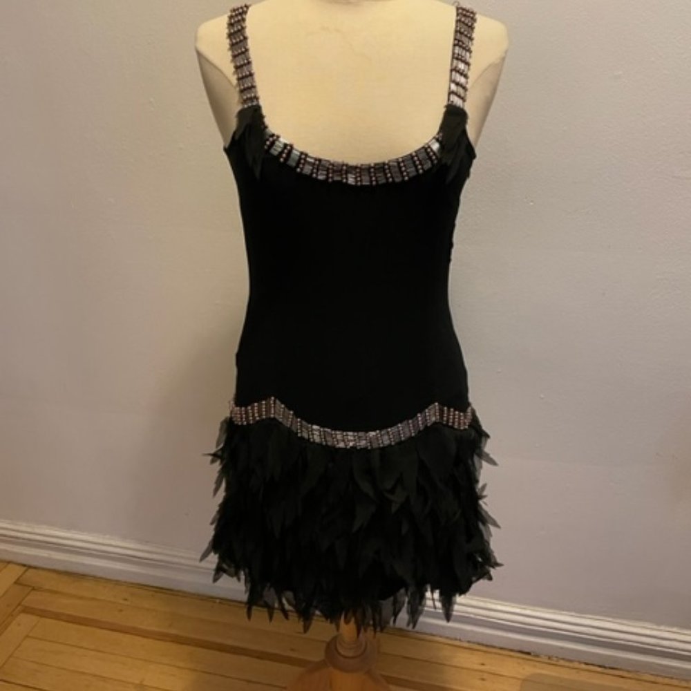 Yoana Baraschi black silk chiffon 20's flapper style slip dress with beading